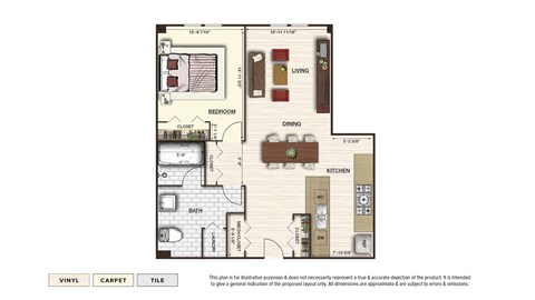 Floor plan for 1 bed, 1 bath, 757 sqft